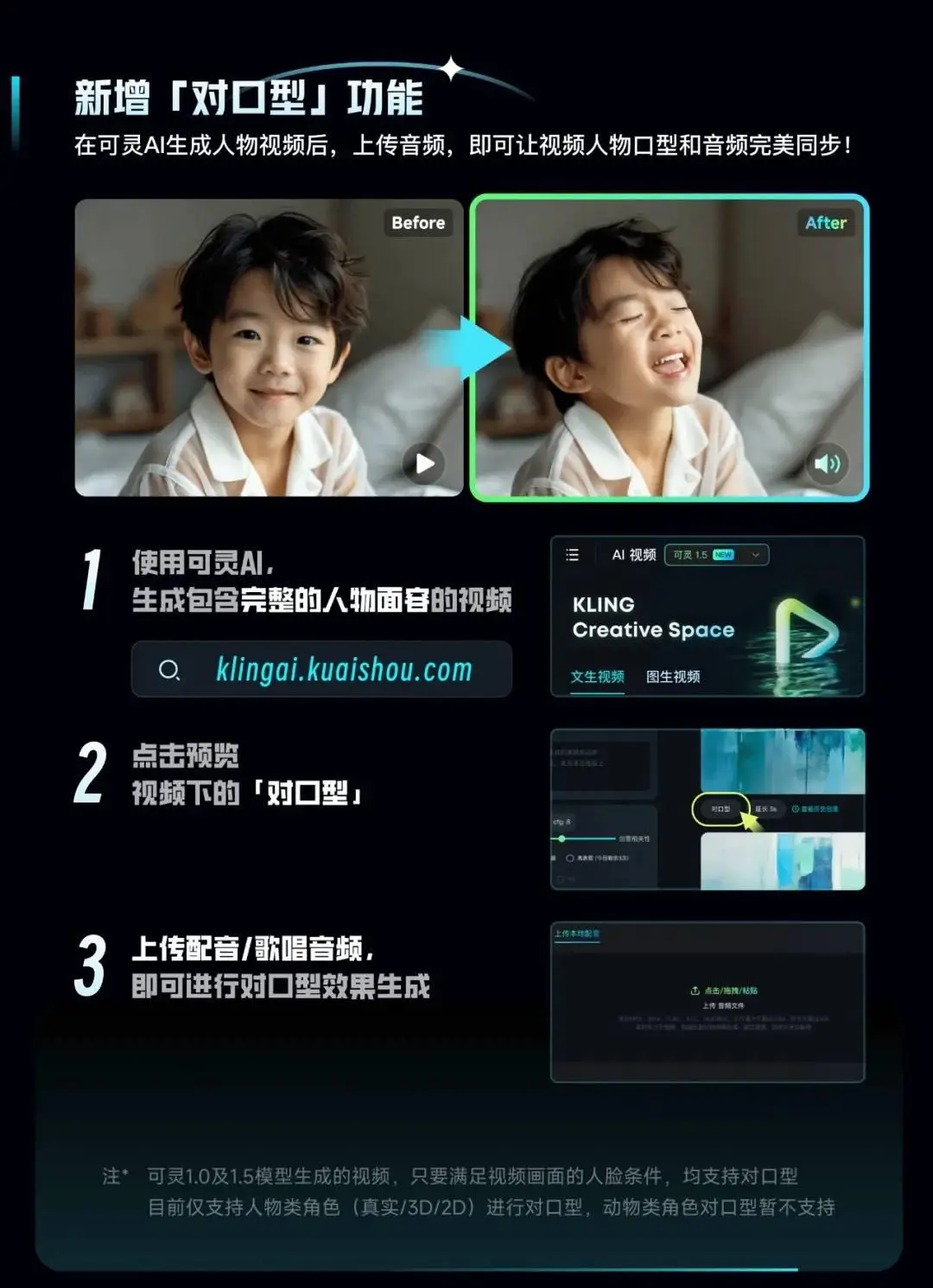 快手可灵AI 新增“对口型”功能：生成人物口型与上传音频同步